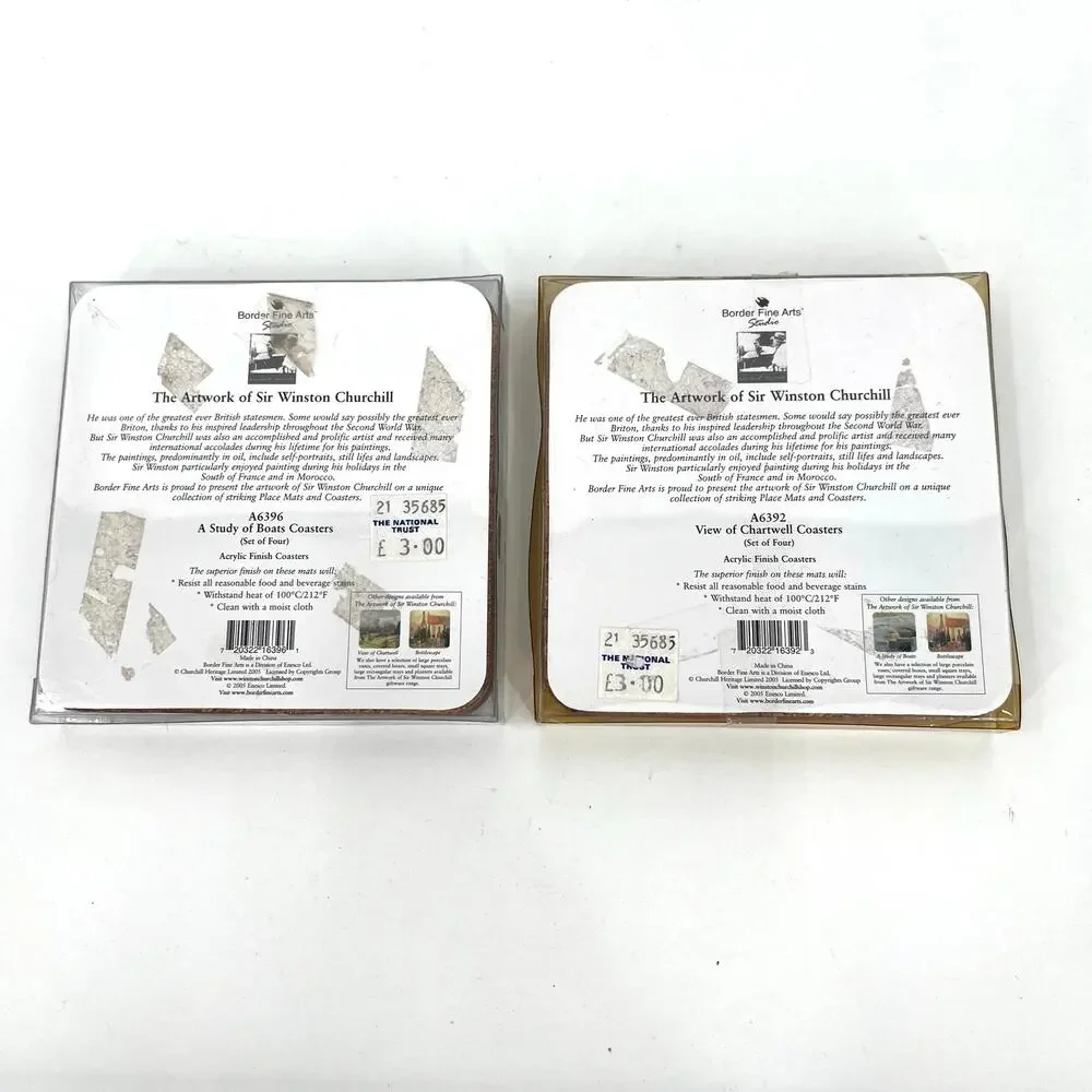 2 Sir Winston Churchill painting coasters set  by Border Fine Arts Studio UK.